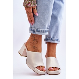 Chinelos de salto da moda Sergio Leone KL322 Pérola bege 1