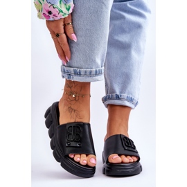 Vinceza Chinelos femininos plataforma com decoração preto Monroe 1