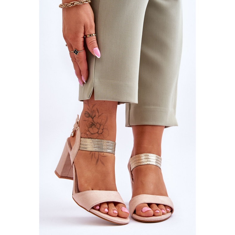 S.Barski Sandália Feminina Salto Alto Suede Bege Enjoy 1