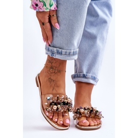 Chinelos femininos com pedras decorativas S.Barski KV-576-3 dourado 1