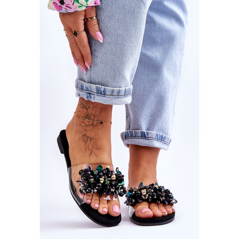 Chinelos Femininos com Pedras Decorativas S.Barski KV-576-3 Preto 1