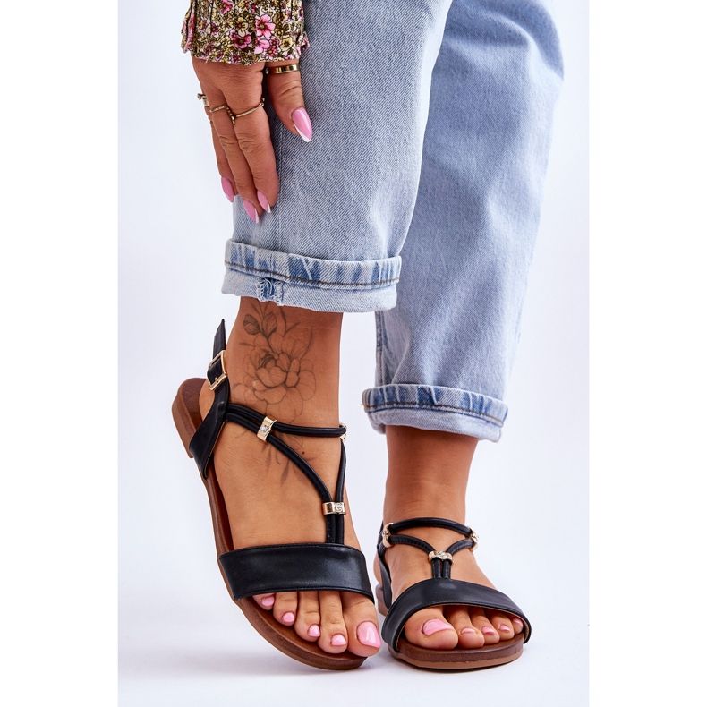 Sandália rasa feminina S.Barski KV-541-120 preta preto 1