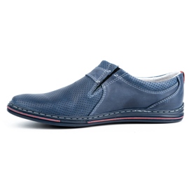 Polbut Sapatos masculinos de couro 362 com perfuração azul marinho 1