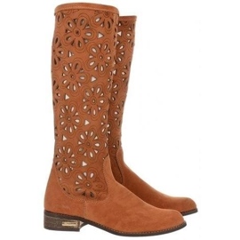 Olivier Botas vermelhas femininas com bordados castanho 1 Olivier Botas vermelhas femininas com bordados castanho 1