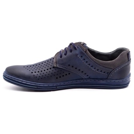 Polbut Sapatos de couro masculinos 402 verão azul marinho com cinza 2