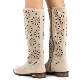 Olivier Botas femininas com bordados sem bege claro 1