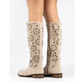Olivier Botas femininas com bordados sem bege claro 2