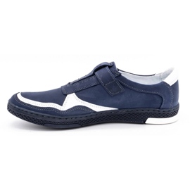 Polbut Sapatos casuais masculinos de couro 2102 azul marinho com branco 1