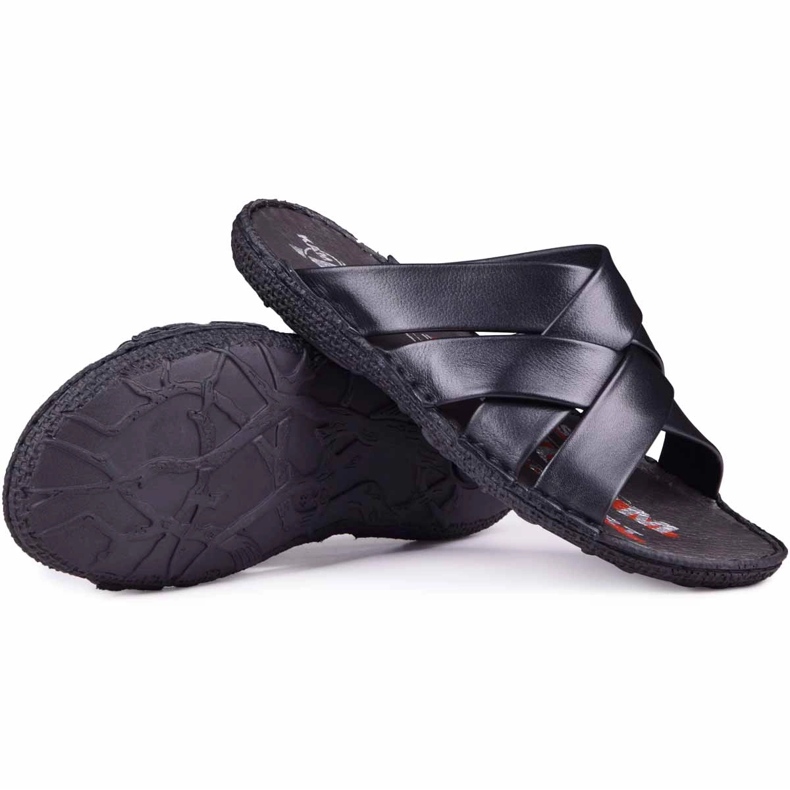 Kampol Chinelos de couro masculino 214/5 pretos 1
