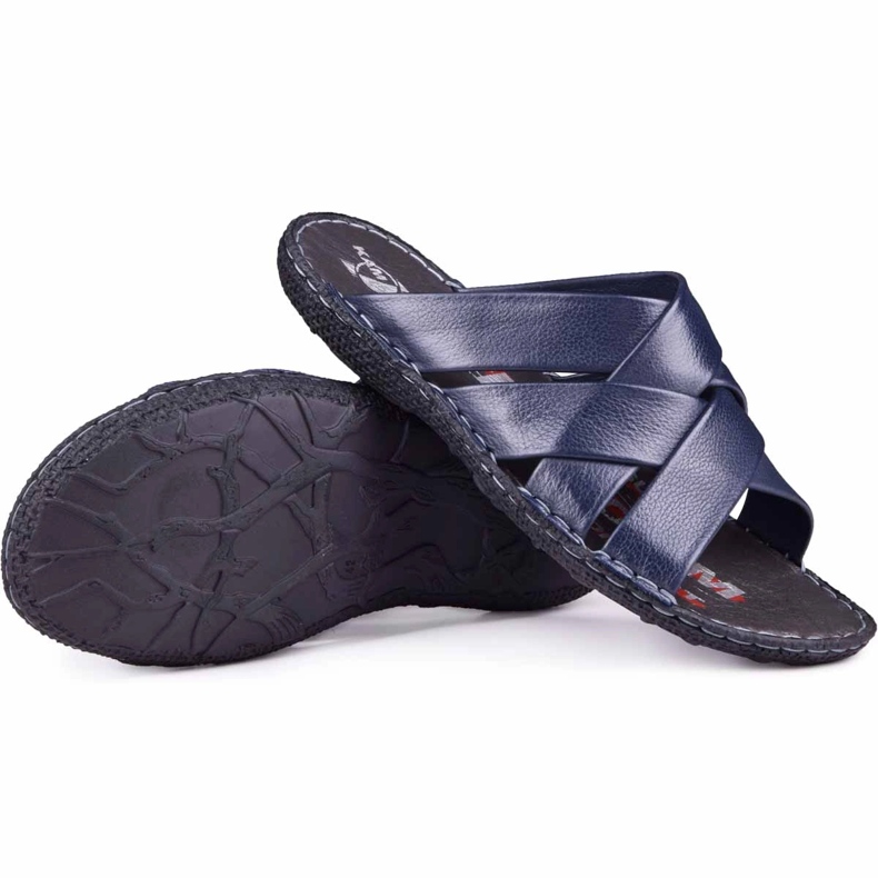Kampol Chinelos de couro masculino 214/63 azul marinho 1