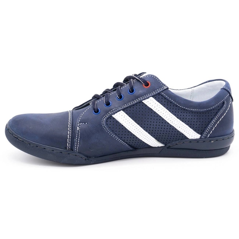 Polbut Sapatos casuais masculinos R3 Perfuração azul marinho com branco 1