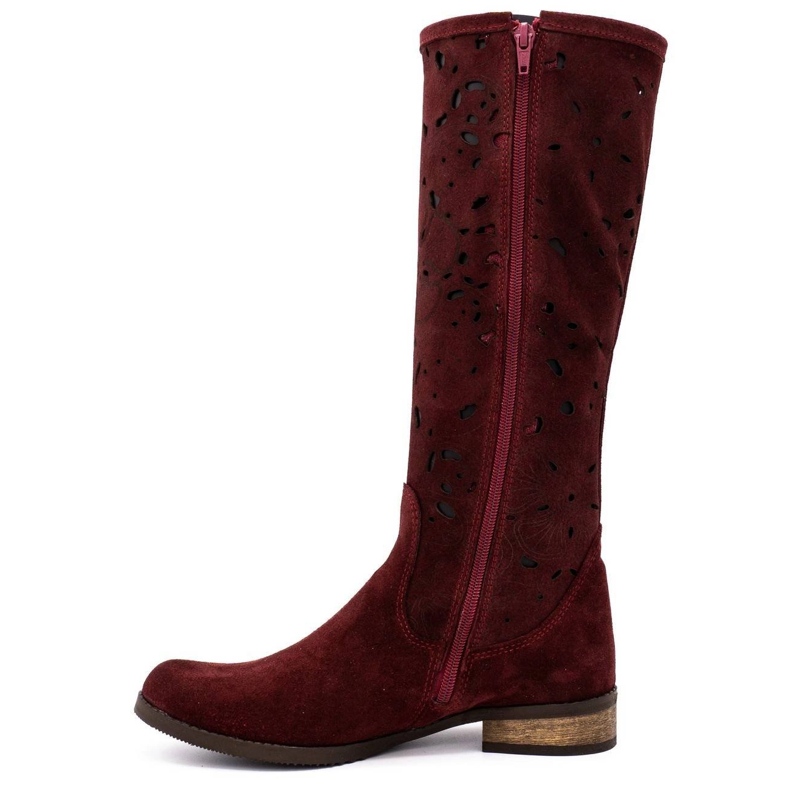 Olivier Botas femininas bordadas com flores Claret vermelho 1
