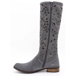 Olivier Botas femininas bordadas com flores cinza escuro 1 Olivier Botas femininas bordadas com flores cinza escuro 1