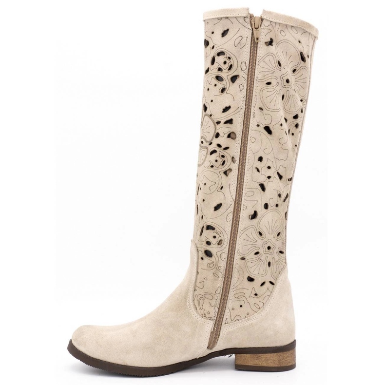 Olivier Botas femininas bordadas com flores bege claro 1