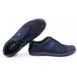 Olivier Sapatos casuais de couro masculino 238GT azul marinho 2