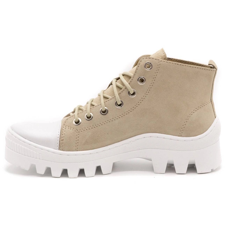 Polbut Botas femininas de couro D1 nobuck bege com branco 1