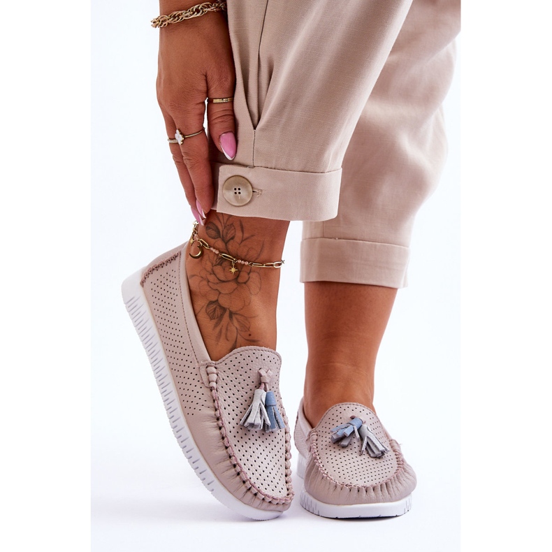 Mocassim feminino de couro vazado rosa claro Lanzarot 1