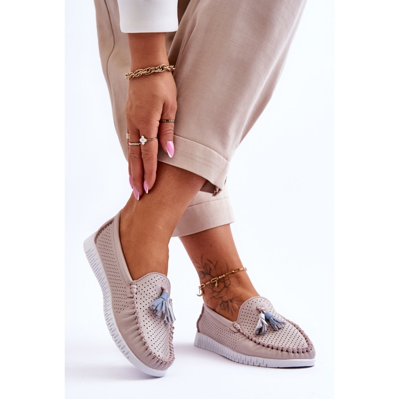 Mocassim feminino de couro vazado rosa claro Lanzarot 2