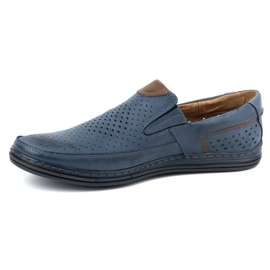 Polbut Sapatos de couro masculino 09 para o verão azul marinho com marrom 1