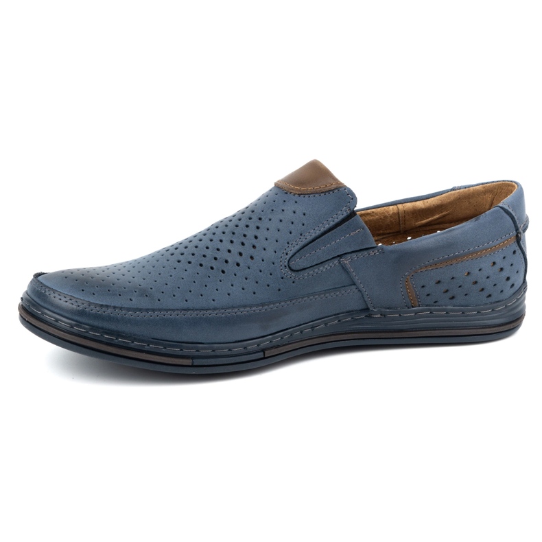Polbut Sapatos de couro masculino 09 para o verão azul marinho com marrom 1