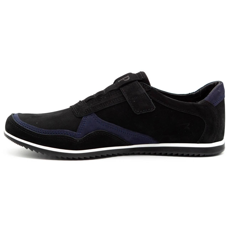 Polbut Sapatos masculinos casuais de couro 2102/2 pretos com azul marinho azul-marinho 1