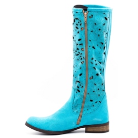 Olivier Botas femininas bordadas com flores turquesa azul 1 Olivier Botas femininas bordadas com flores turquesa azul 1