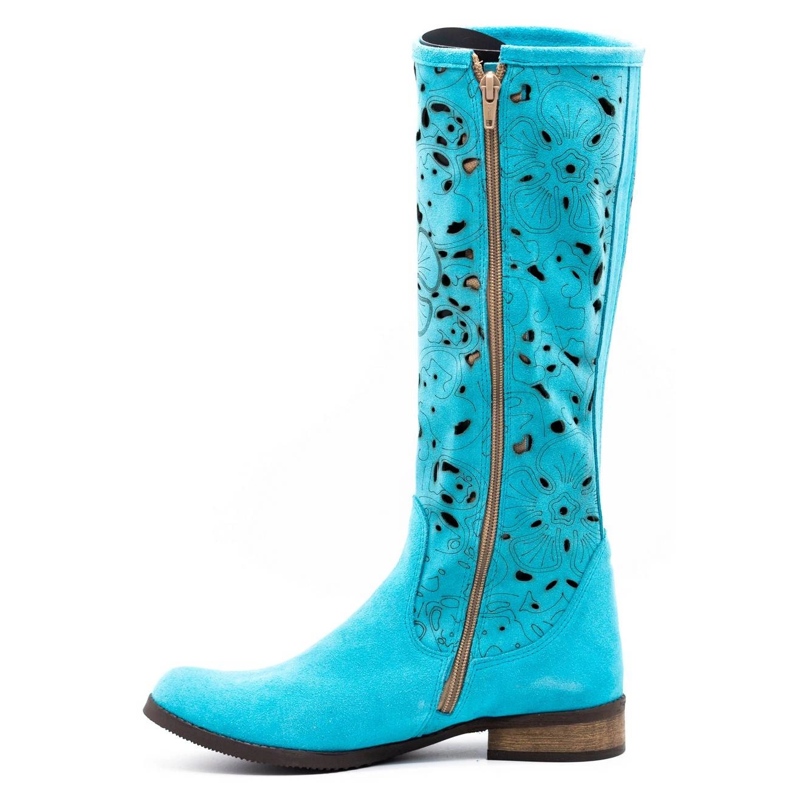 Olivier Botas femininas bordadas com flores turquesa azul 1 Olivier Botas femininas bordadas com flores turquesa azul 1