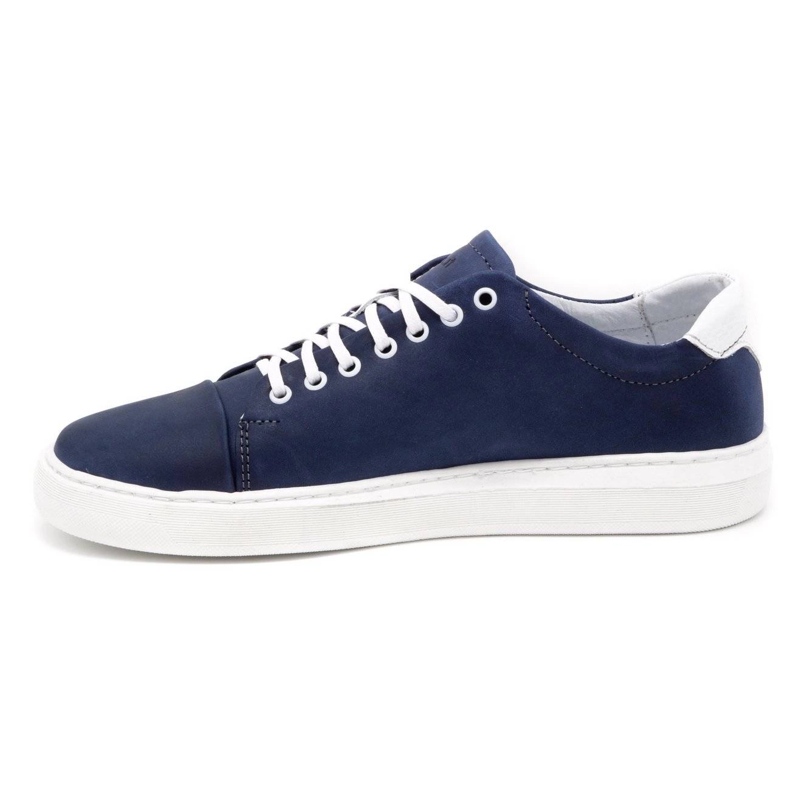 Polbut Sapatos de couro masculino 2109 azul marinho com branco 2