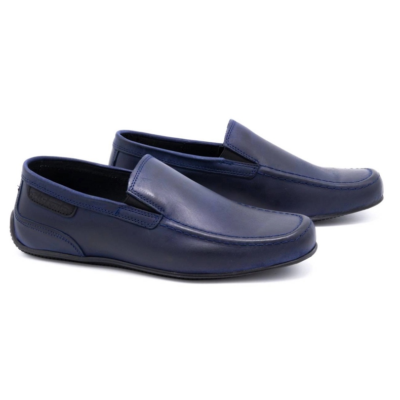 Polbut Mocassins de couro masculino 2105 grão azul marinho 2