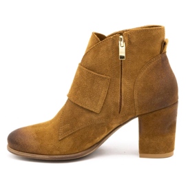 Exquisite Botas femininas de couro com fivela de salto alto camelo 1262EX castanho 1