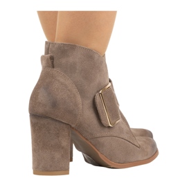 Exquisite Botas femininas de couro com fivela de salto alto bege escuro 1265EX 1