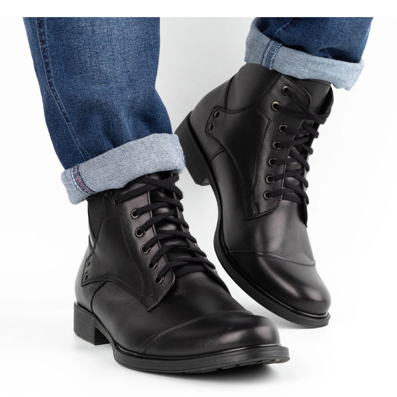 Olivier Botas de couro de inverno masculinas 7005 KB pretas preto 2