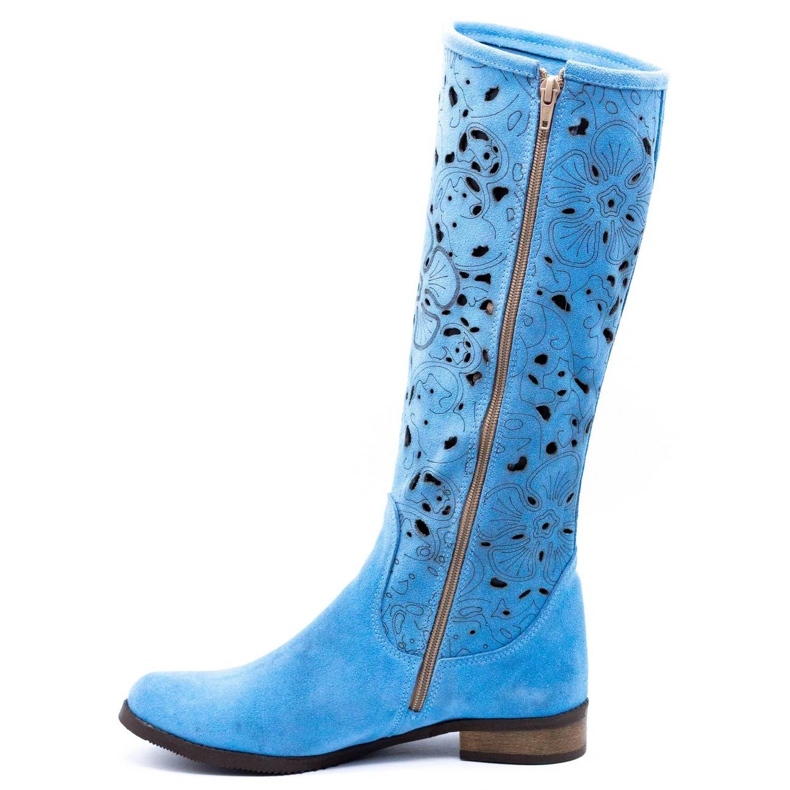 Olivier Botas femininas bordadas com flores azuis azul 1