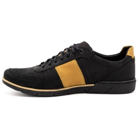 Polbut Sapatos casuais de couro masculino 2113 preto com gengibre amarelo 1