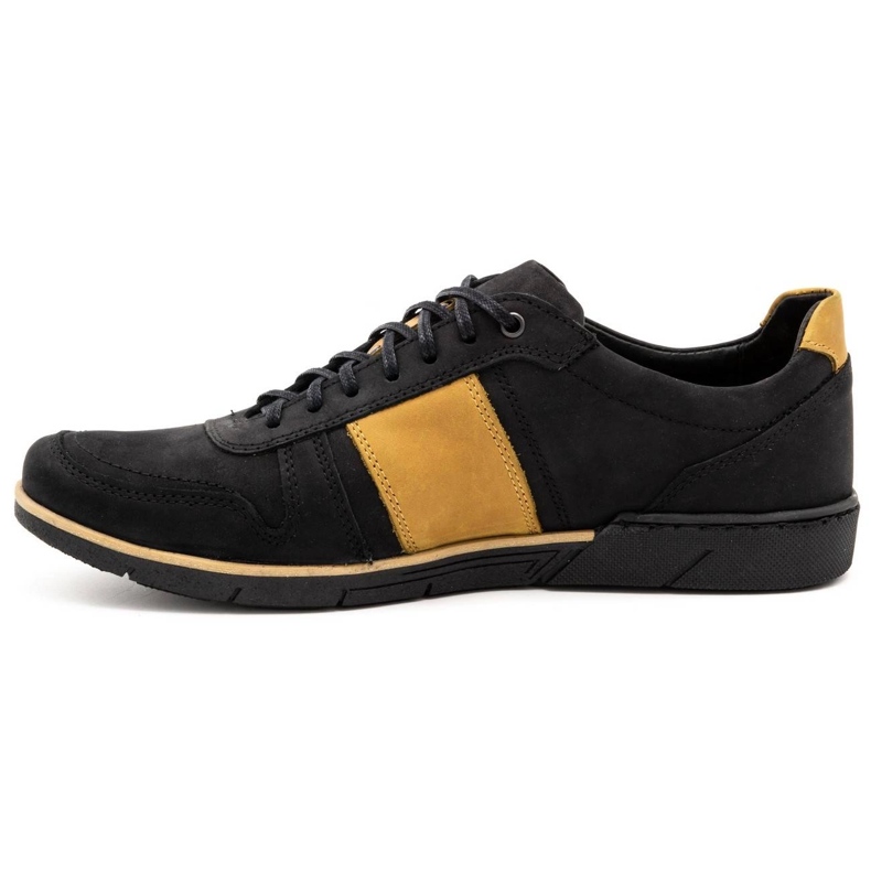 Polbut Sapatos casuais de couro masculino 2113 preto com gengibre amarelo 1