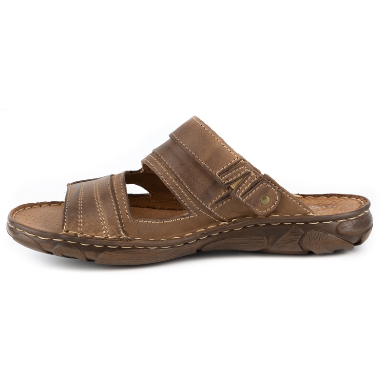 Olivier Chinelos de couro masculino marrom de 460MP bege 1