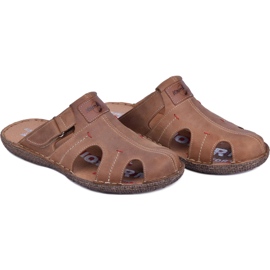 Kampol Chinelos de couro masculino 217 / 22KAM marrom 2