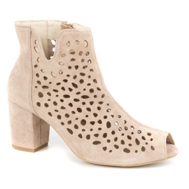 Exquisite Botas femininas de couro vazado 1184 rosa pó 1