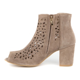 Exquisite Botas femininas de couro vazado 1184 cappuccino bege 1