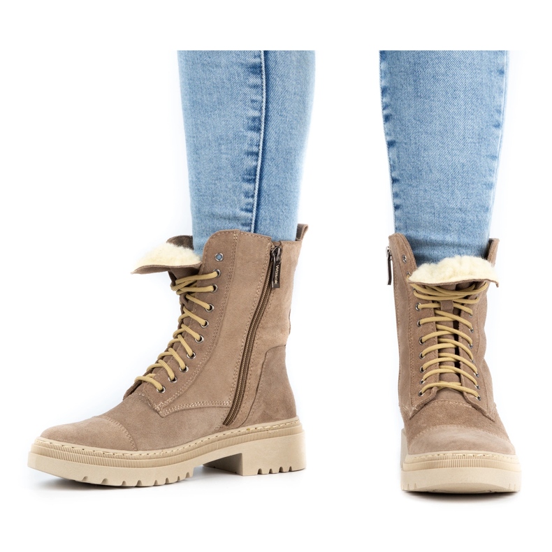 WASAK Botas de inverno em pele de mulher com atacadores 0640 bege 1