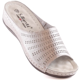 Chinelos de couro confortáveis ​​para mulher na cunha ouro rosa S.Barski BN292 dourado 1