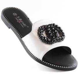 Chinelos confortáveis ​​de mulher com zircões prata S.Barski Kv 520-30 1