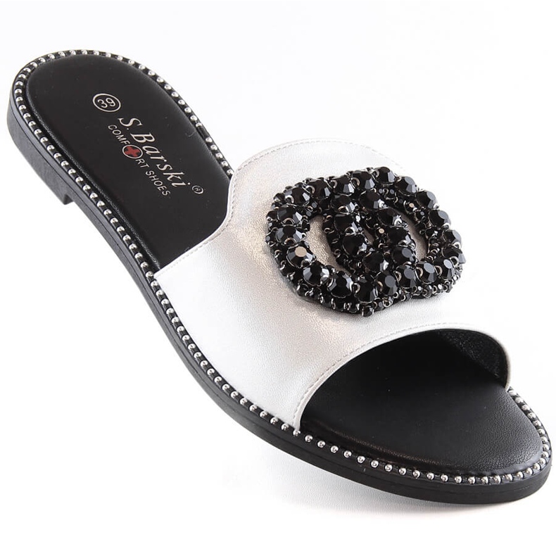 Chinelos confortáveis ​​de mulher com zircões prata S.Barski Kv 520-30 1