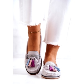 Evento Mocassins femininos de camurça com franjas cinza Laressa 2