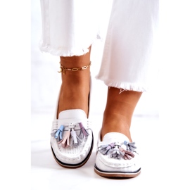 Evento Mocassins femininos de couro com franjas brancas Laressa branco 3