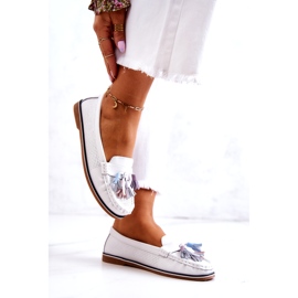 Evento Mocassins femininos de couro com franjas brancas Laressa branco 2