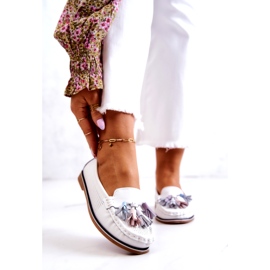 Evento Mocassins femininos de couro com franjas brancas Laressa branco 1