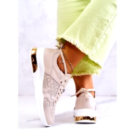 S.Barski Tênis esportivos femininos de couro em cunha bege 4