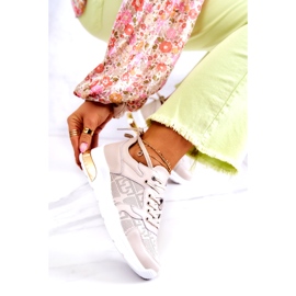 S.Barski Tênis esportivos femininos de couro em cunha bege 2