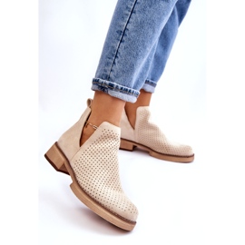 Botas de camurça perfuradas com salto plano, bege 3